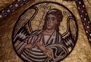 Figure of an angel, mosaic inside Hosios Loukas Monastery, Greece, founded in early 10th century