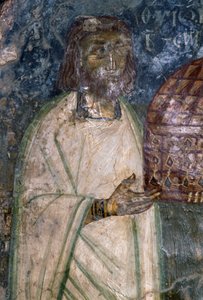 Fresco Buyer of Church of Agia Anna, Holding Model of Church, Fresco from 1642, Anisaraki, Crete, Greece by Unbekannt Unbekannt