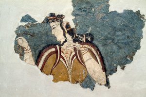 Fresco fragment depicting female figure, from Mycenae, Greece, Mycenaean civilization