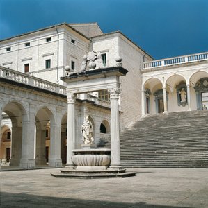 Monte Cassino Abbey, main staircase and well by Unbekannt Unbekannt