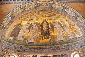 Madonna and Child Between Angels and Saints, Mosaic in the Apse of the Euphrasian Basilica, Porec, Istria, Croatia, 6th Century