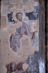 Saint, Fresco in Church of Agios Nikolaos, Byzantine City of Mystras by Unbekannt Unbekannt