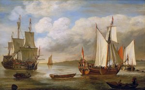 Variety of Dutch boats: sailboats, ships and barges