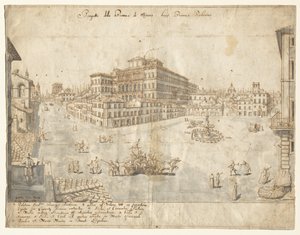 Eighteen Views of Rome: The Piazza Barberini (recto) by Lievin Cruyl