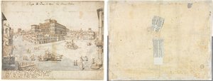 Eighteen Views of Rome: The Piazza Barberini (recto); Tracing of a Fountain and Sketches of Two Faces (verso)