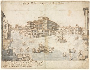 Eighteen Views of Rome: The Piazza Barberini recto, 1665 by Lievin Cruyl