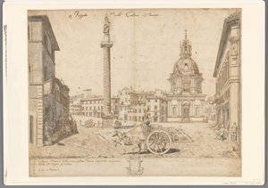 View in Rome with the Column of Trajan and S. Maria di Loreto by Lievin Cruyl