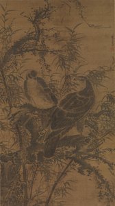 Two hawks in a thicket by Lin Liang