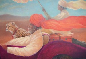Maharaja, boy with umbrella and cheetah