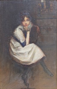 Portrait of a Young Girl Sitting by Lino Selvatico