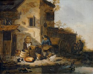 Peasant Feeding Chickens