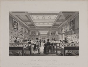 View of the Zoological Gallery, British Museum showing visitors looking at displays, c.1850