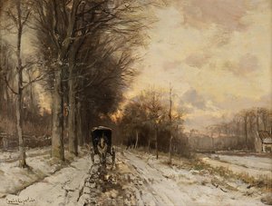A Horse-Drawn Cart on a Snowy Path