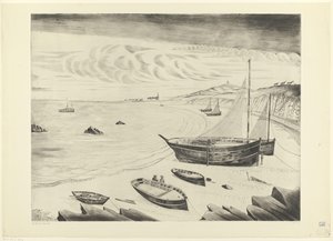 Eight Moored Ships on a Beach by Lodewijk Schelfhout (signed by artist)