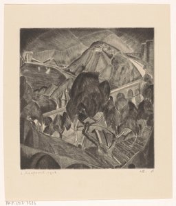 Mountain Landscape with Aqueduct by Lodewijk Schelfhout (signed by artist)