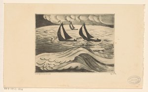Three Sailing Ships in a Storm at Sea