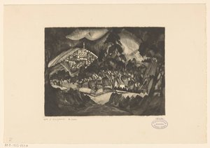 Hilly Landscape with Trees and Buildings by Lodewijk Schelfhout (signed by artist)