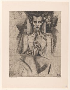 Naked Man Playing a Flute by Lodewijk Schelfhout (signed by artist)