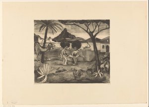 Two Men Carrying a Man in a Garden by Lodewijk Schelfhout (signed by artist)