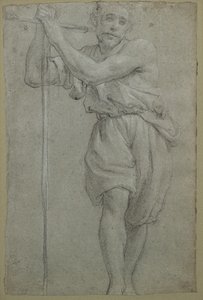A Man Leaning on a Wooden Cross by Lodovico (attr. to) Carracci
