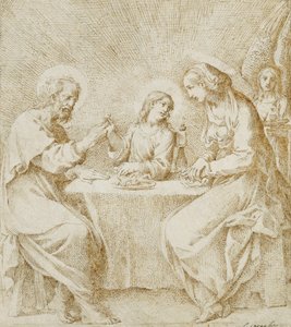 The Infant Christ, the Virgin and Saint Joseph Seated at a Table Attended by an Angel