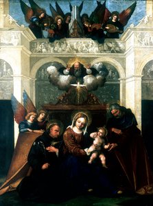 Holy Family with Saint Nicholas of Tolentino, 1515-1530 by Lodovico Mazzolini