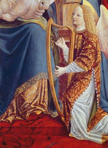 Madonna and Child with Angel Musicians, detail of Angel Musician Playing the Harp, c.1490-1500