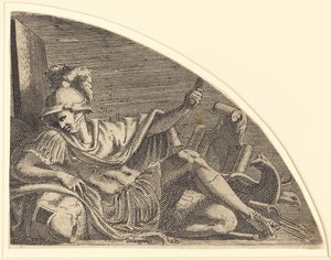 Mars Seated on Trophies by Léon Davent after Francesco Primaticcio