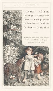 Charles, Cecile, Courage, Lemon Tree, Dog, Mushrooms, Doves, Cherries, Curious, Curiosite, Page 16 - Alphabet by Mademoiselle Lili, by L. Froelich and by a Dad (Hetzel himself). Bibliotheque & Magasin d