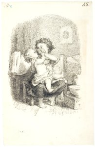 Little Girl Bathing a Smaller Child