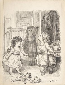 Three Little Girls in a Room Arguing and Spitting by Lorenz Frølich