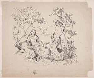 A Seated Female and a Standing Male Figure by Lorenz Frølich