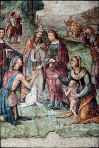 Saint Cecilia gives her possessions to the poor (detail) by Lorenzo Costa