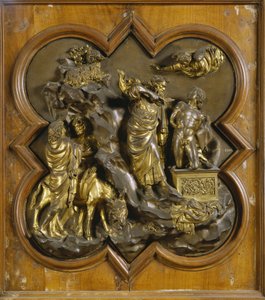 The Sacrifice of Isaac. Original Panel of the Gates of Paradise (East Door of the Baptistery), after Restoration. Gilded Bronze by Lorenzo Ghiberti, 1425-52. Museo dell Bargello, Florence