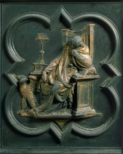 North Gate (called Gate of the Cross, to the North), exterior detail: Saint John Evangelist. Bronze sculpture made by Lorenzo Ghiberti by Lorenzo Ghiberti