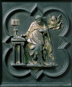 North Gate (called Gate of the Cross, to the North), exterior detail: Saint Mark. Bronze sculpture made by Lorenzo Ghiberti