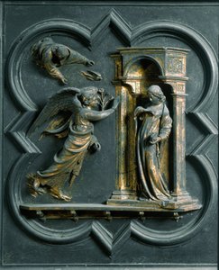 North Gate (called Gate of the Cross, in the North), exterior detail: The Annunciation (Bronze sculpture by Lorenzo Ghiberti)
