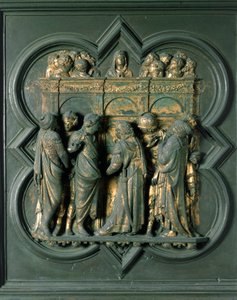 North Gate (called Gate of the Cross, in the North), exterior detail: Pentecost (Bronze sculpture by Lorenzo Ghiberti)