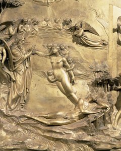 The Story of Adam, detail of the Creation of Eve, from one of the original panels from the East Doors of the Baptistery, 1425-52 (post restoration)
