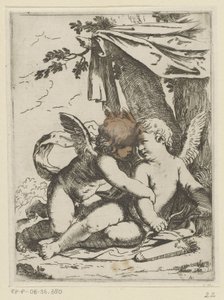 Two Putti Under a Canopy by Lorenzo Loli