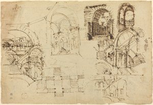 Designs for Palatial Staircases (recto)