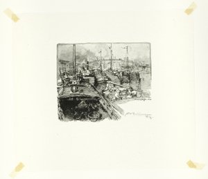 Villette Dock, Plate Five from Along the Seine and the Boulevards by Louis Auguste Lepère