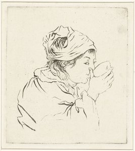 Bust of a Drinking Woman with Headscarf
