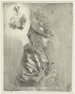Study Sheet with the Portrait of a Young Woman with Hat and Two Smaller Portraits