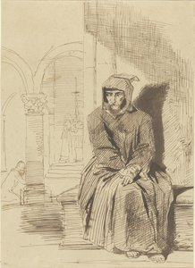 Sitting Monk in Contemplation, While Mass is Celebrated in the Background by Louis Boulanger