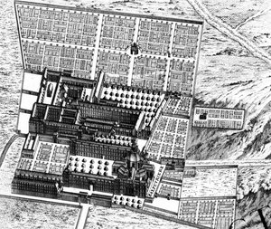 The Hospital of La Salpêtrière, detail from the Plan of Paris, known as the Plan de Turgot, engraved by Claude Lucas (detail) by Louis Bretez