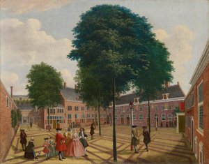 The Large Courtyard of the Lepers Home by Louis Chalon