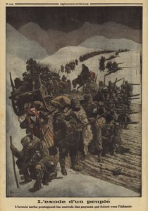 Exodus of a people: the Serbian army protecting a column of peasants fleeing to Albania, World War I by Louis Charles (after) Bombled