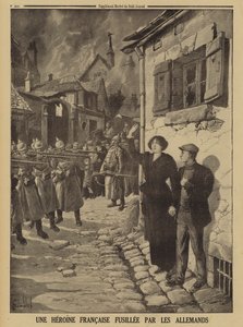 German war crimes: a young woman shot by a firing squad in a French village, World War I by Louis Charles (after) Bombled