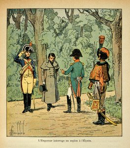 Illustration from the book The Memorial of Saint Helene by Count Emmanuel de Las Cases: Emperor Napoleon interrogates a spy at the Elysee by Louis Charles Bombled